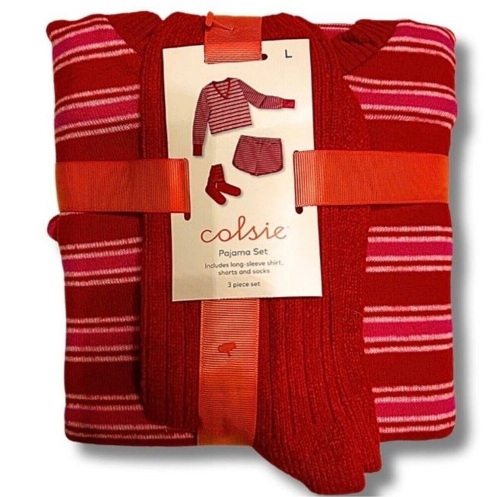 Colsie Intimates & Sleepwear Women's Red Striped 3 Piece Set Size L